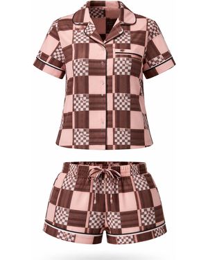 LEAFLETIC Shorty Check Night Wear Short Set For - Mehrfarbig