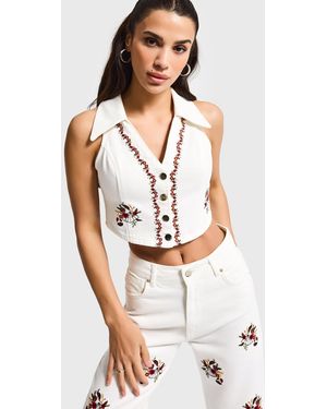 its basic Its Basic Weste Cropped Denim Waistcoat - Weiß