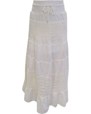 Apricot Cotton Crochet Tiered Maxi Skirt - Weiß