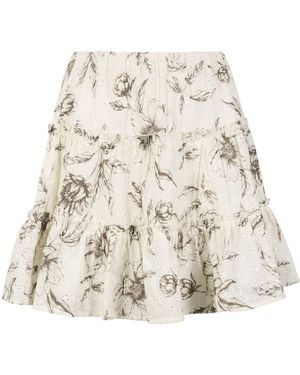 Apricot Floral Cotton Broderie Tiered Mini Skirt - Natur