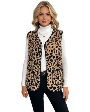 MAGICSHE Weste Leoparden Teddyweste - Weiß
