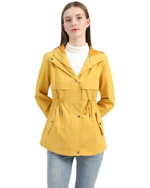 KoJooin Funktionsmantel Damen Lange Kapuzen-Regenjacke Mit Taille Wasserdichter Windbreaker Und Outdoor-Mantel Für Schutz - Gelb
