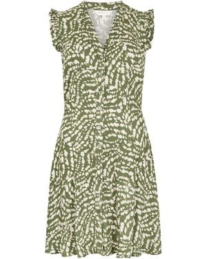 Apricot Abstract Spot Ruffle Mini Dress - Grün