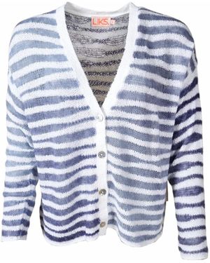 LIKS. Munich Strickjacke Oversize Cardigan Mohair Baumwollmix Gestreift - Blau