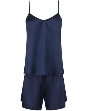 Evoni Pyjama Set Aus Satin - Blau