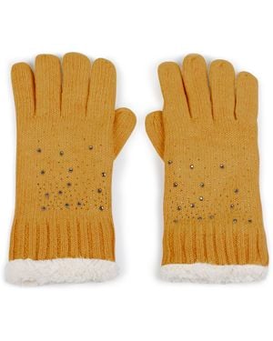 styleBREAKER Fingerhandschuhe Strickhandschuhe Mit Strass Und Fleece - Gelb
