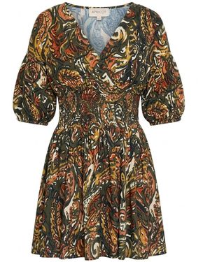 Apricot Paisley Bubble Hem Cotton Mini Dress - Grün