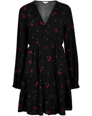 Apricot Cherry Print Crepe Mini Dress - Schwarz