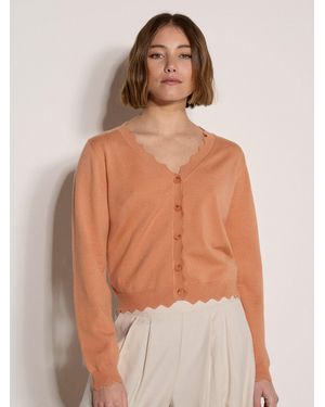 Apricot Scallop Hem Cardigan - Orange
