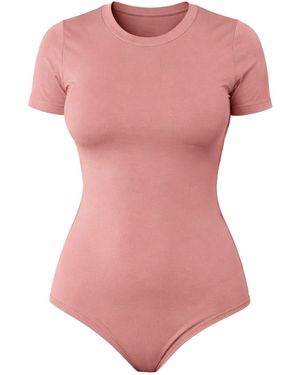 LEAFLETIC Body Short Sleeve Crew Neck Bodysuit - Pink