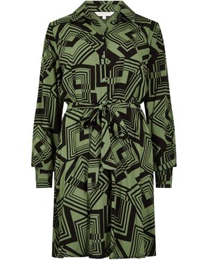 Apricot Geo Squares Shirt Mini Dress - Grün