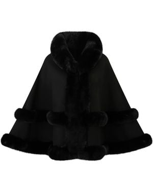 MAGICSHE Cape Winter Cape Poncho Mit Kunstfell - Schwarz