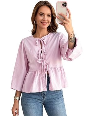 KoJooin Bluse Damen Babydoll-Bluse Mit Schleifenbindung, Langarm & Rüschen Verspielt, Luftig Und Feminin - Pink