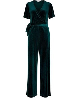 Apricot Velvet Wrap Culotte Jumpsuit - Grün