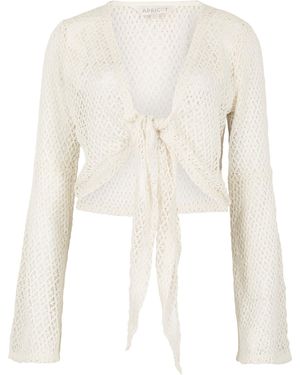 Apricot Crochet Mesh Bell Sleeve Cardigan - Natur