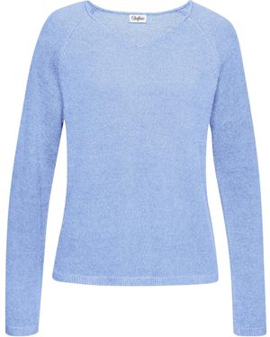Buffalo V-Ausschnitt-Pullover mit modischer Melange-Optik, weicher Strickpullover, elastisch - Blau