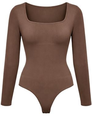 cfab Shapingbody Clean Longsleeve Squareneck Sculpting Bodysuit With String - Braun