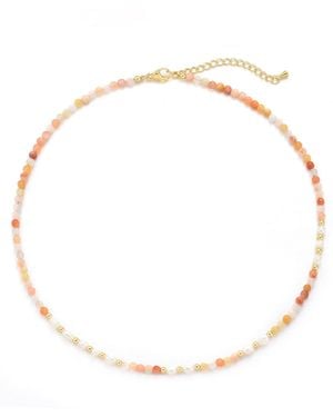 MayTree Kette Edelsteinkette Mit Karneolvariationen Hell, Vergoldet, 45 Cm - Natur