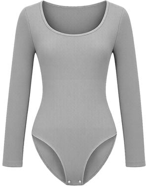 cfab Body Ribbed Longsleeve Sculpting Bodysuit With Slip - Grau