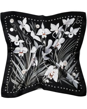 MayTree Schal Seidentuch Orchideen - Schwarz