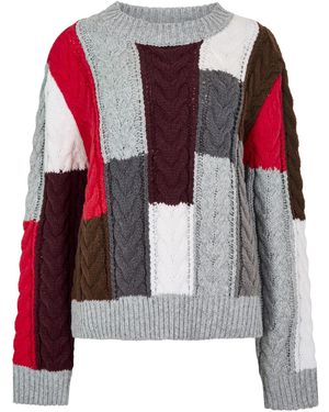 Apricot Colour Block Chunky Knit Cable Jumper - Rot