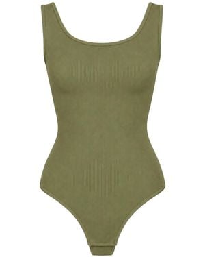 cfab Body Ribbed Tank Sculpting Bodysuit With String - Grün