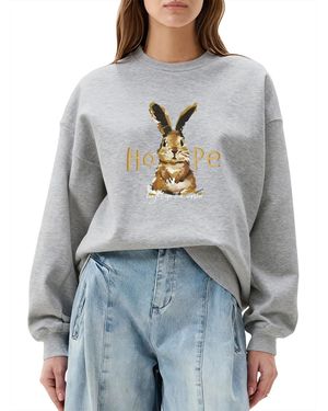 GORHEY Sweatshirt Crew Neck Sweatshirt With Rabbit Print, Loose Long Sleeve Fleece Pullover - Grau