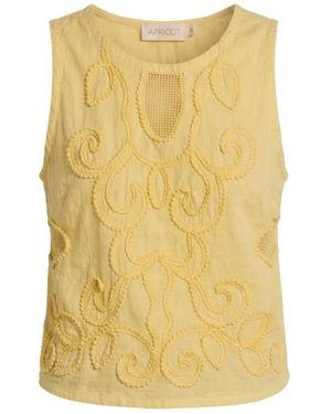 Apricot Embroidered Cotton Shell Top - Gelb