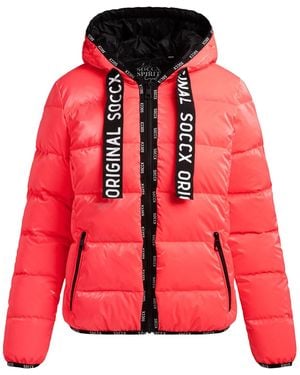 SOCCX Glänzende Steppjacke Mit Kapuze Und Logo-Bändern - Rot