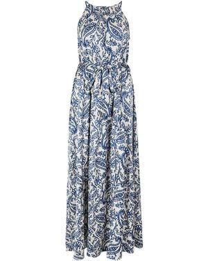 Apricot Paisley Print Satin Maxi Dress - Blau