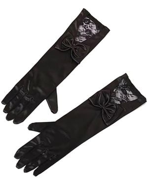 Dirndline Fingerhandschuhe Burlesque-Handschuhe Mit Schleife - Schwarz