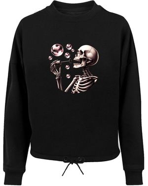 F4NT4STIC Sweatshirt 'Cute Goth Skeleton Blowing Heart Shaped Bubbles' - Schwarz