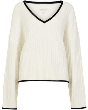 Apricot Cable Knit Tipped Cricket Jumper - Natur