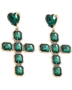 Addicted Ohrringe Diana Earrings Cross Crystals Emerald - Grün