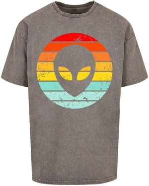 F4NT4STIC T-Shirt Alien Retro Sonnenuntergang - Grau