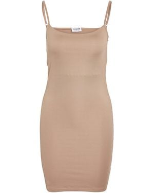 Noisy May Sommerkleid Damen Mini Stretch Kleid Enges Slim Fit Dress Ärmellos Rundhals Oberschenkellang Nmteresa - Natur