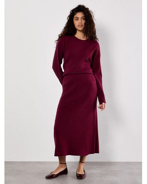 Apricot Fine Knit Cable Midi Skirt - Rot