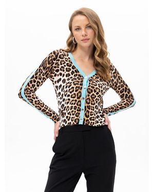 Passioni Strickjacke Cardigan Mit Leopard Print - Weiß