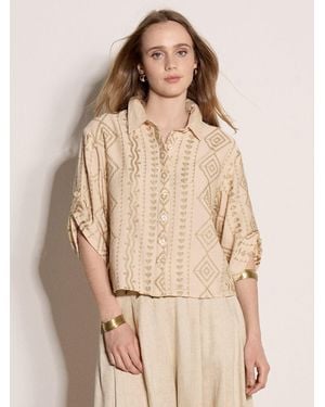 Apricot Geometric Shimmer Embroidered Shirt - Natur