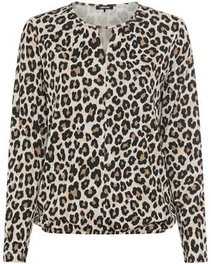 Olsen Langarmshirt, Figurumspielend, Modisches Leo-Allover-Dessin - Schwarz