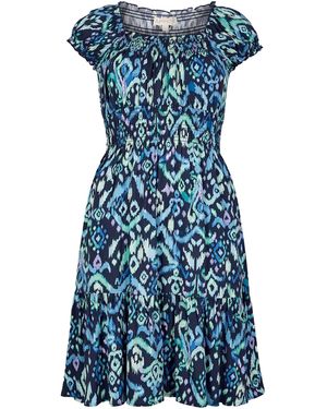 Apricot Colourful Ikat Milkmaid Mini Dress - Blau