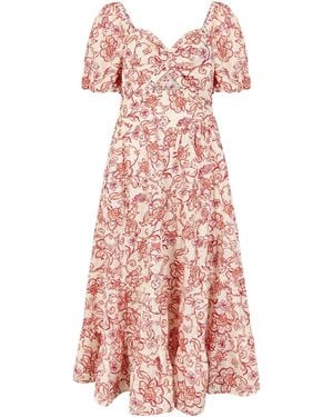 Apricot Floral Print Cotton Broderie Maxi Dress - Pink