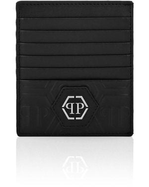 Philipp Plein Leather Credit Cards Holder Monogram - Schwarz
