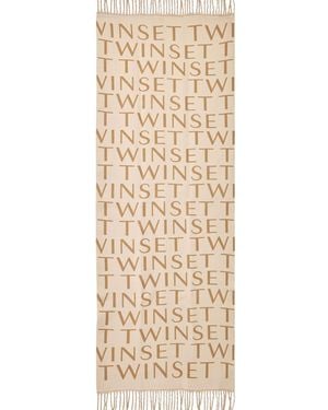 Twinset Tuch Logo Scarf With Fringes - Natur