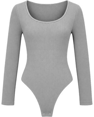 cfab Body Ribbed Longsleeve Sculpting Bodysuit With String - Grau
