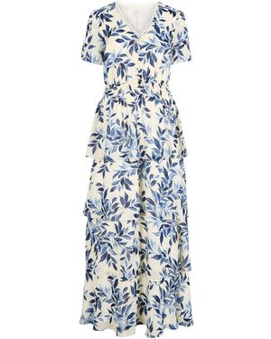 Apricot Watercolour Leaves Tiered Maxi Dress - Blau