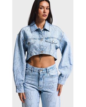 its basic Its Basic Weste Rhinestone Cropped Denim Jacket - Blau