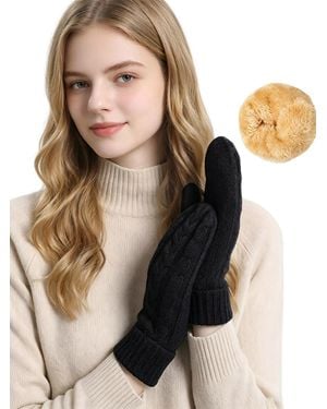 MAGICSHE Handstulpen Strick Winterhandschuhe Mit Fleecefutter Warm Weich - Schwarz