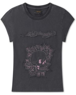 Ed Hardy T-Shirt Blumen-Totenkopf - Schwarz