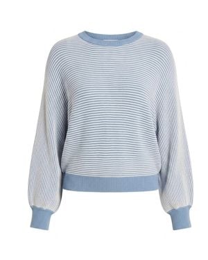 Apricot Ribbed Stripe Batwing Jumper - Blau